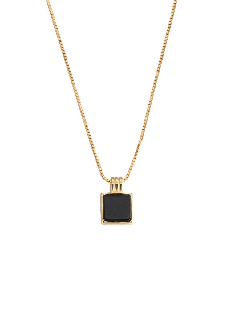 Dainty S925 Sterling Silver Enamel Square Pendant Box Chain Necklace