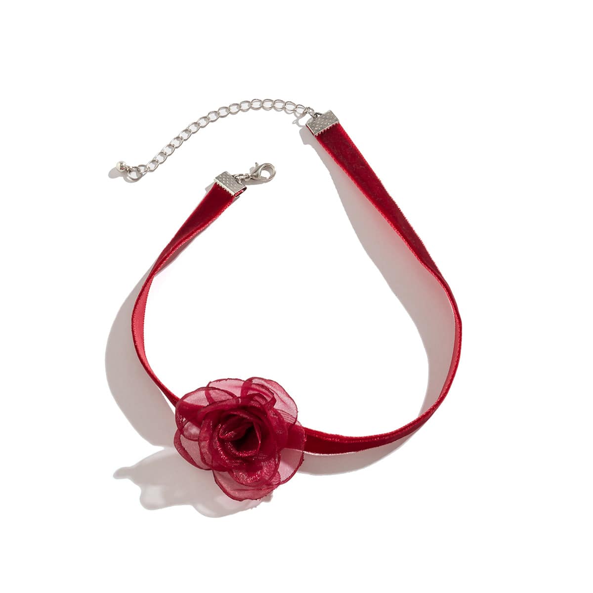 Elegant Grenadine Flower Velvet Collar Choker Necklace